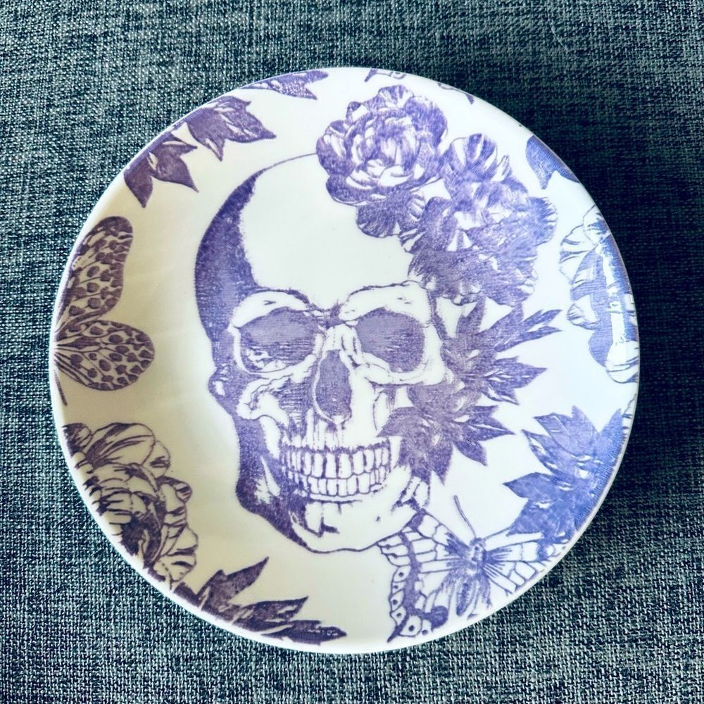 Purple Skull Floral Halloween Gothic Ceramic Tray Plate